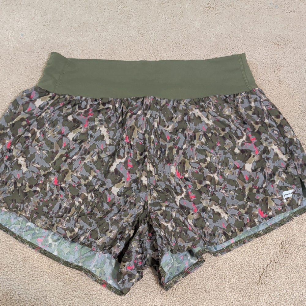 Fabletics Green and Pink Camouflage Athletic Shorts